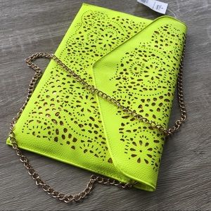 Neon Laser-cut Metallic Clutch Purse